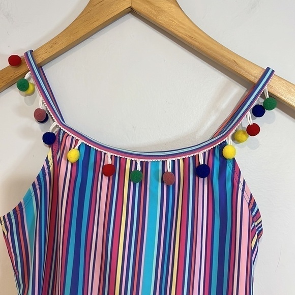 Betsey Johnson Girls One Piece Striped Bathing Suit with Pom Poms size 14 - Picture 12 of 13